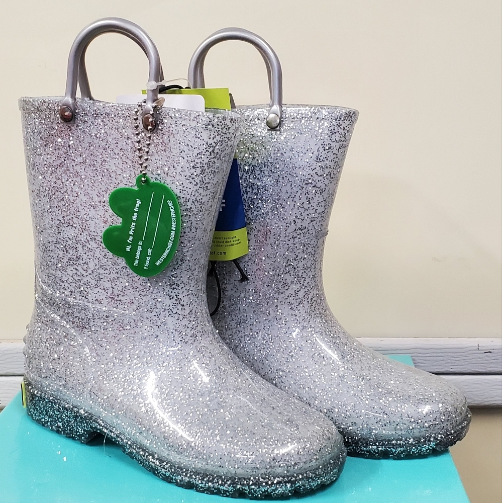 Kids Western Chief Silver Glitter Rain Boots 11 Little Kids